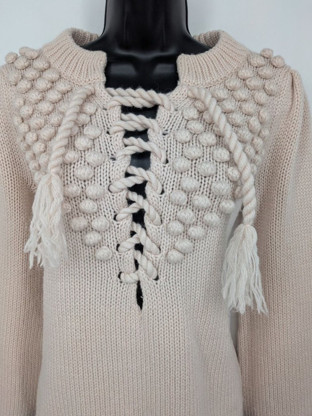 Vintage Moda International Wool Blend Lace Up Sweater Y2K Coquette Ballet Medium - Picture 3 of 12